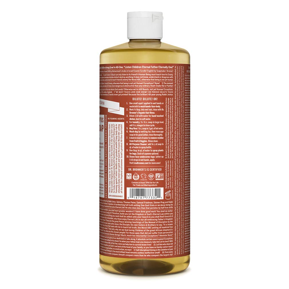 Dr. Bronner's - Pure-Castile Liquid Soap (Eucalyptus, 32 ounce) - Made with Organic Oils, 18-in-1 Uses: Face, Body, Hair, Laundry, Pets & Dishes Beauty & Personal Care Dr. Bronner's