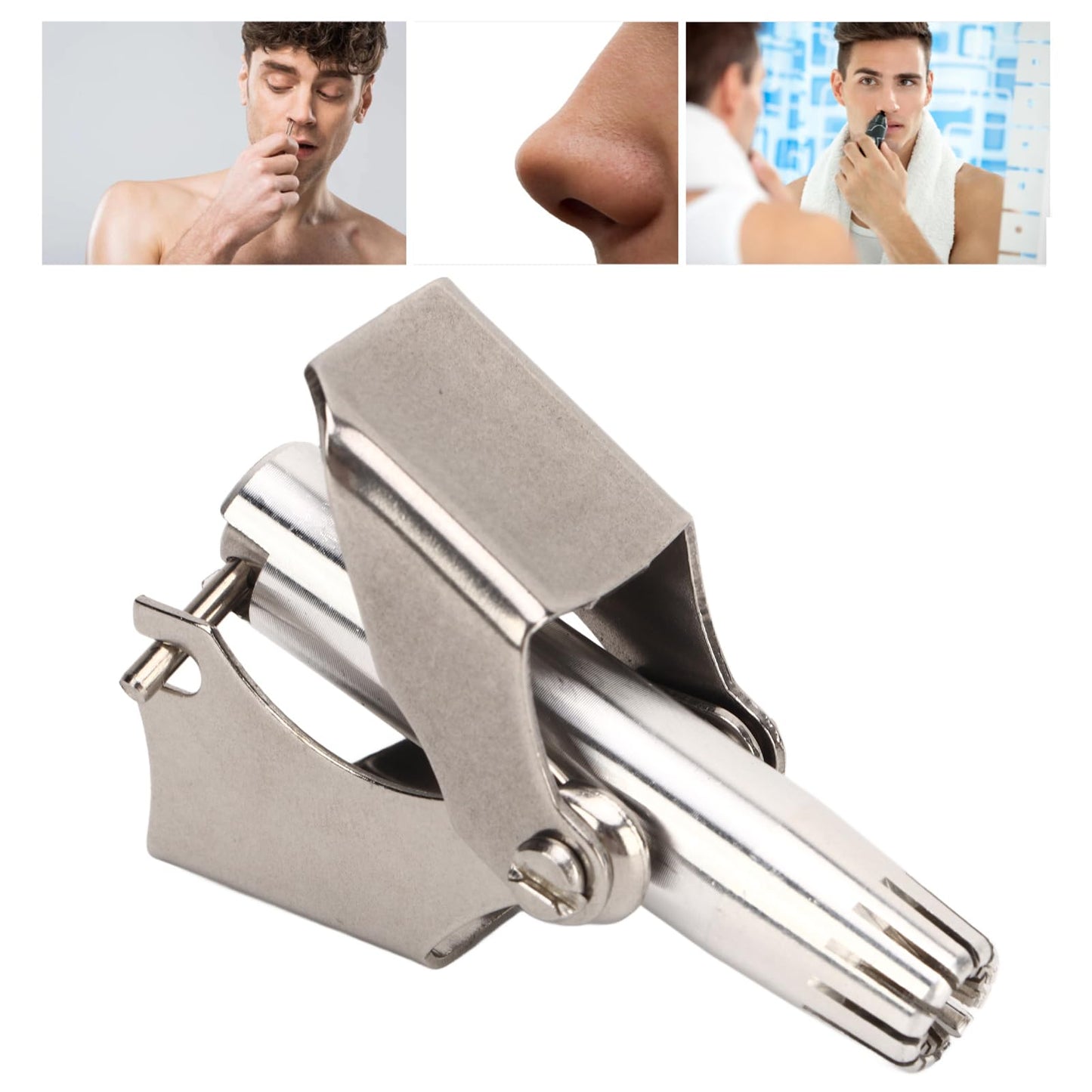 Luqeeg Manual Nose Hair Remover, Painless Eyebrow & Hair Trimmer, R Shaped 360 Degree Rotary Stainless Steel Nose Hair Trimmer with 12 Edged Blade Beauty and Personal Care Luqeeg