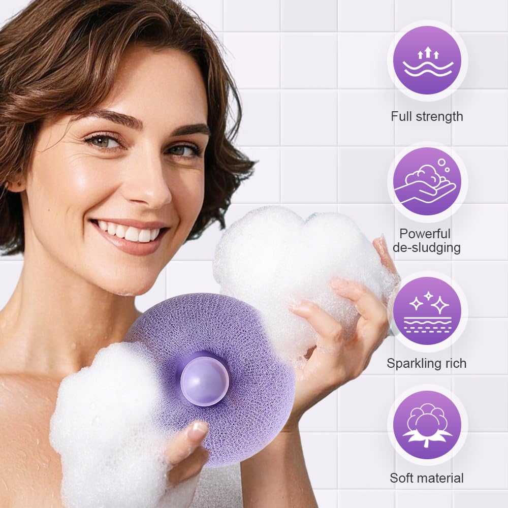 Super Soft Sunflower Suction Cup Bath Ball, 2025 Upgraded Bath Sponge Cleaning Brush Exfoliating Bath Sponge Cleaning Brush, Multi-Color Mesh Pouf Beauty and Personal Care Pousbo