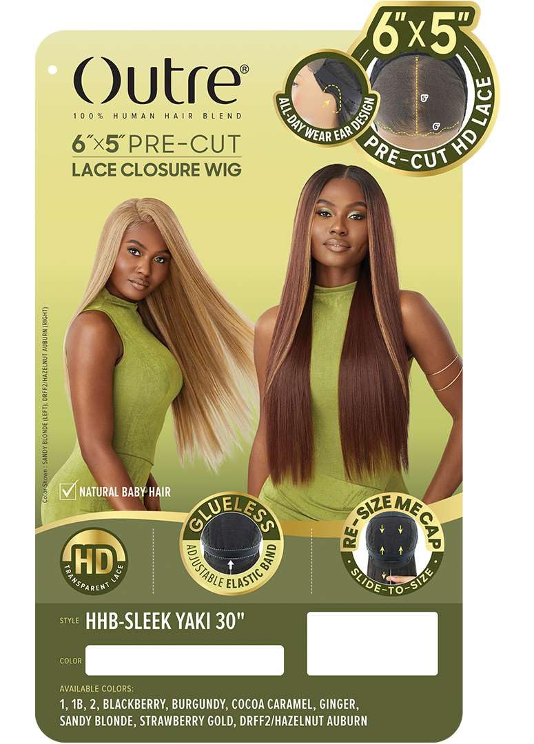 Outre 6X5 Pre-Cut Lace Closure Wig - Human Hair Blend - Sleek Yaki 30" (BURGUNDY)