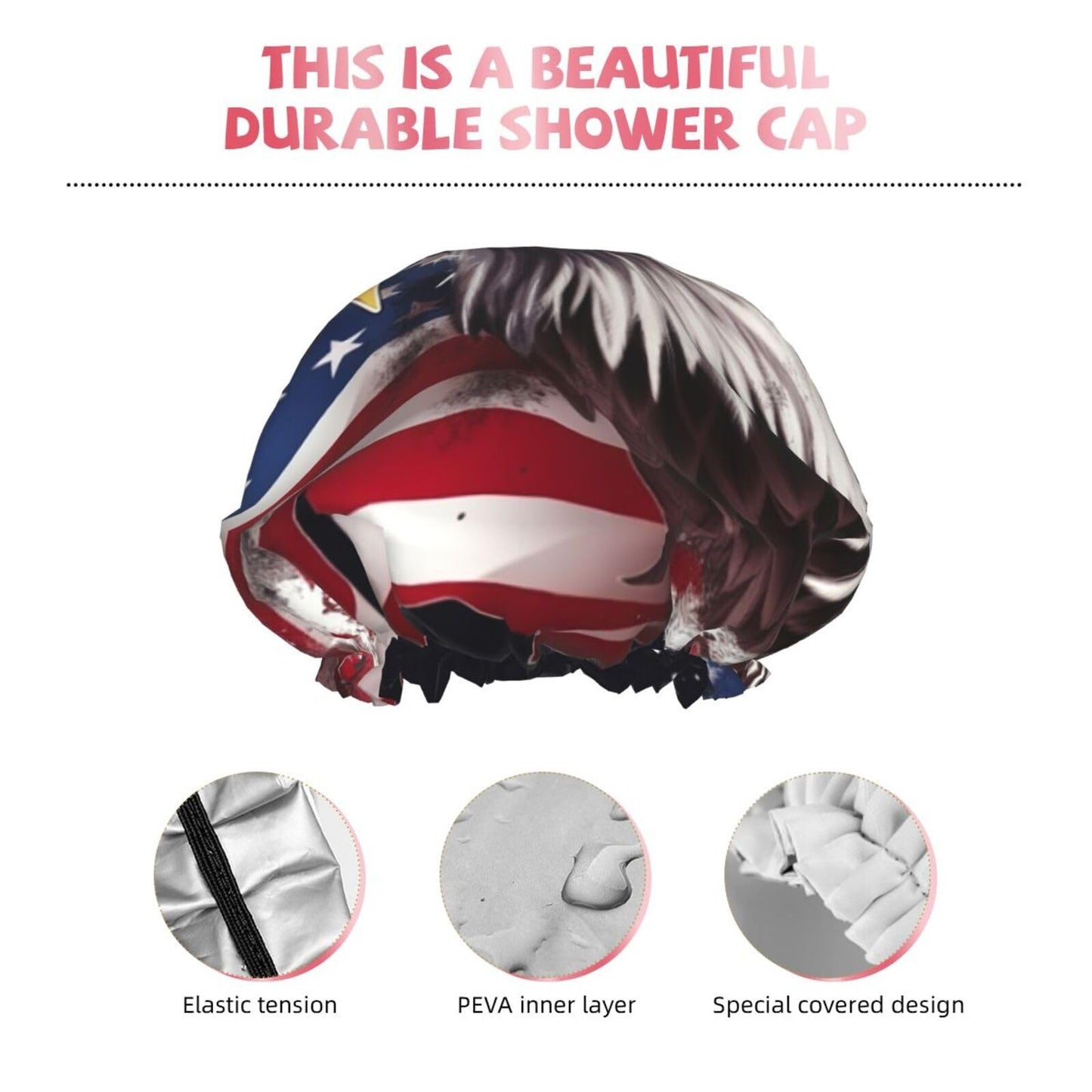 America Us Flag Bald Eagle Shower Cap For Women Reusable Double Layers Bathing Bath Cap Hair Caps Waterproof Elastic Band Ladies Spa Salon Shower Hat Beauty and Personal Care GDSHJKLW