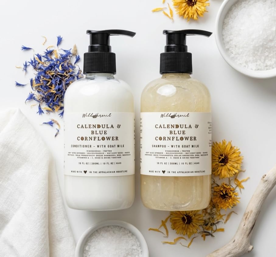 Wild Hermit Wellness Calendula and Blue Cornflower Goat Milk Shampoo and Conditioner Set, Soften and Shine, 10 oz Each, 2 Count Beauty & Personal Care Wild Hermit Wellness