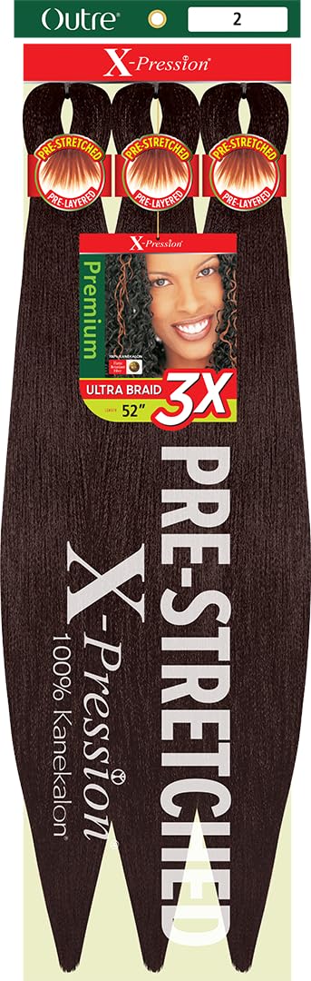 Outre X-Pression Braid - Pre Stretched Braid 52" 3X (3 Pack, DARK BROWN 2)