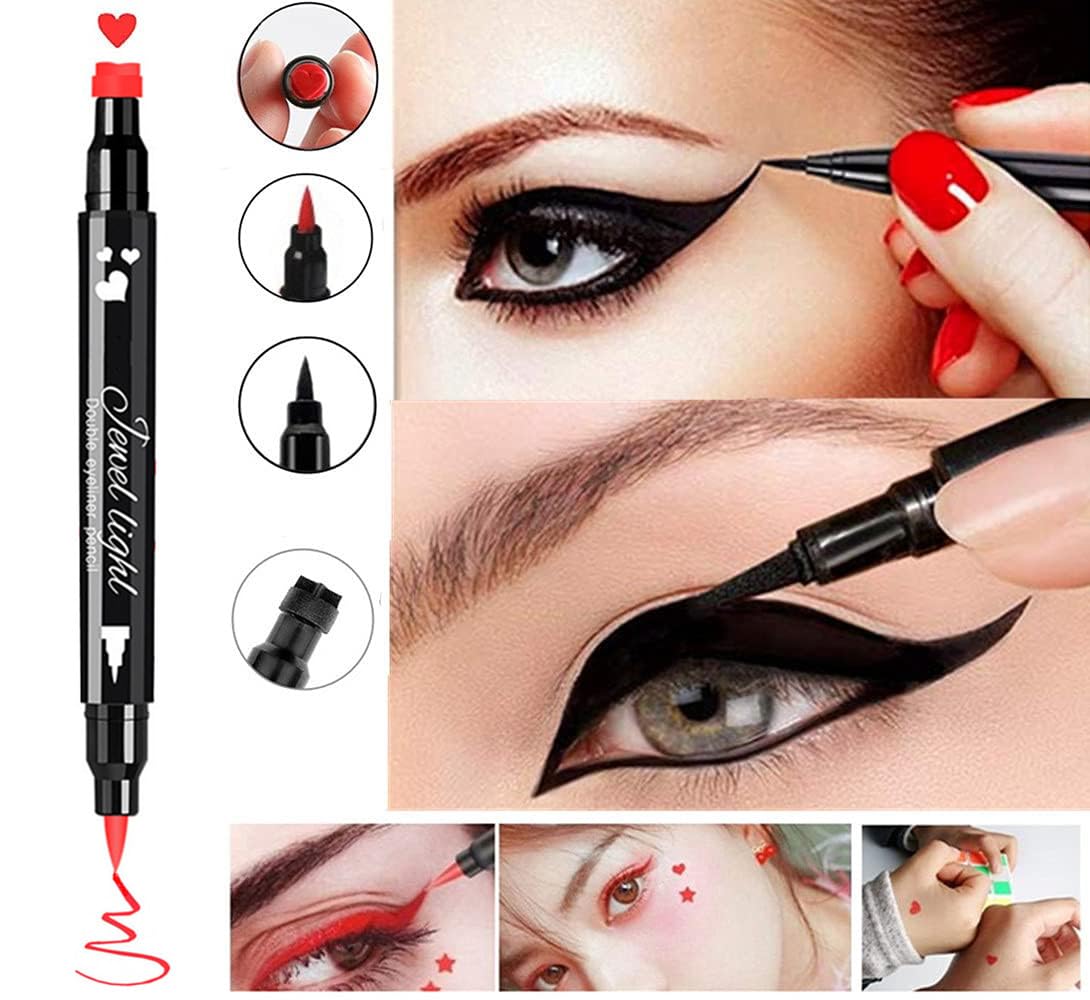 Go Ho 2 PCS Waterproof Liquid Eyeliner Stamps,Double-side Black&Red Smudge-proof Eye Liner,Heart Stamp Eyeliner for Halloween Costumes Beauty & Personal Care Go Ho