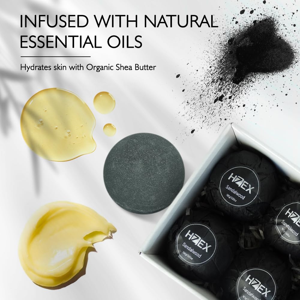 HZEX Charcoal Activated Bath Bombs for Men - Detox with Handmade Organic 6 Pack Bath Bomb Set, up to 3 Scents (Sandalwood, Bergamot, Ocean) Beauty and Personal Care HZEX
