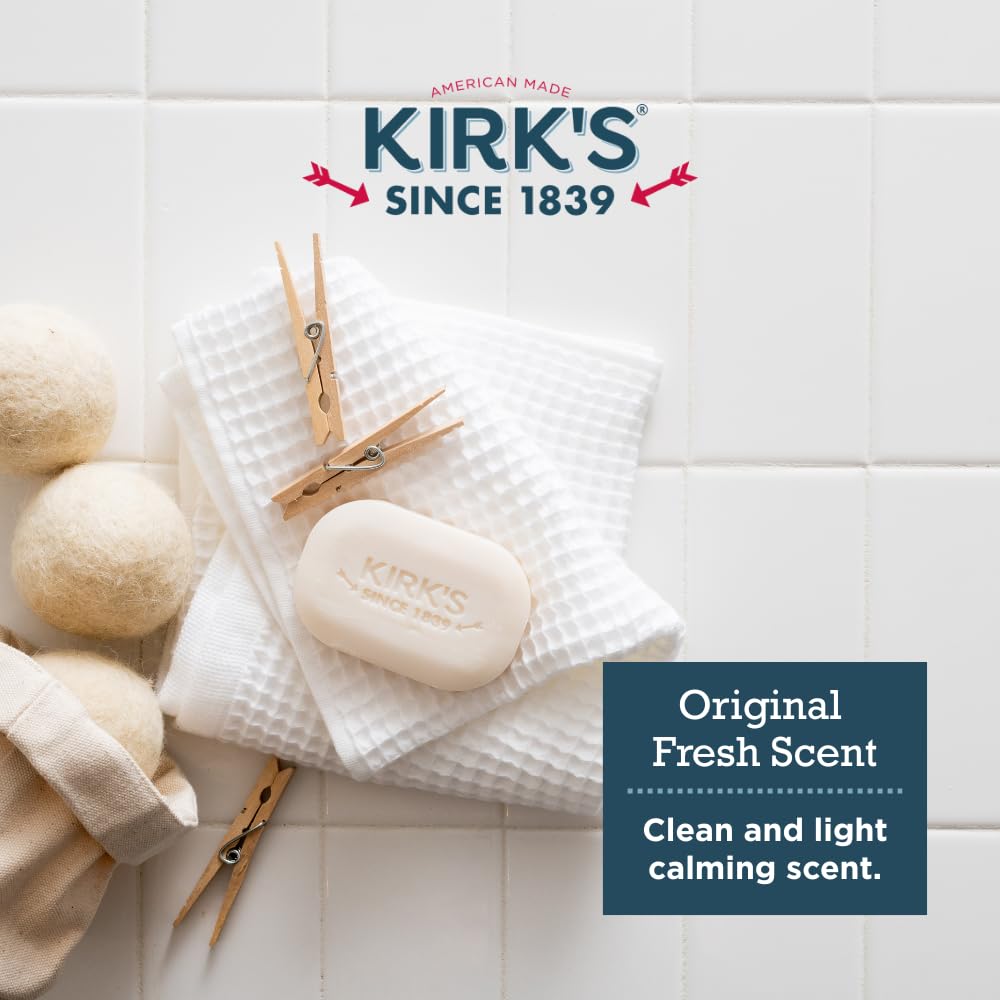 Kirk's Castile Bar Soap for Men, Women & Children - Made With Premium Coconut Oil, Sensitive Skin Formula, Vegan, Non GMO, Original Fresh Scent, 4 oz. Beauty & Personal Care Kirk's