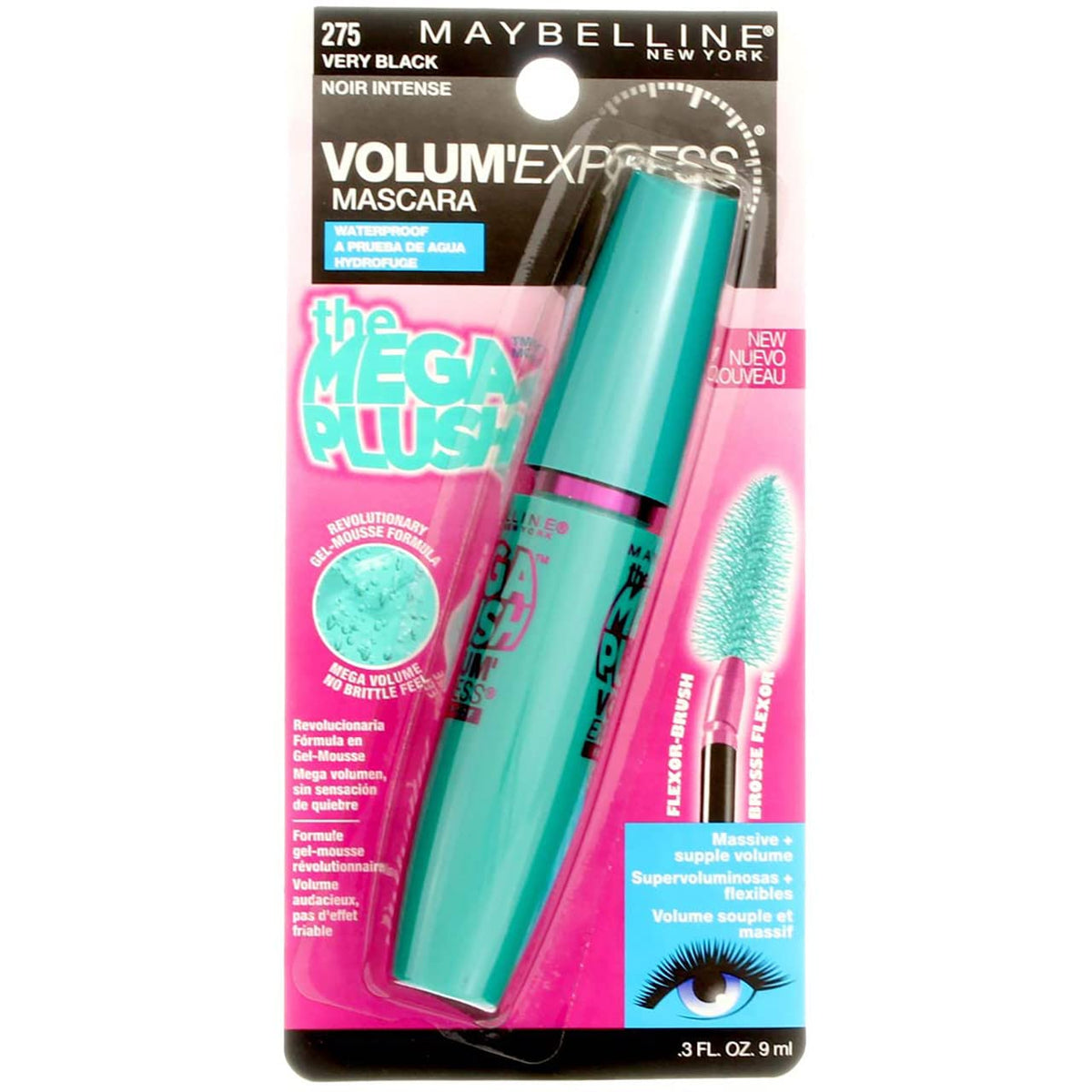 Maybelline New York Volum' Express The Mega Plush Waterproof Mascara, Very Black [275], 0.3 oz (Pack of 12)