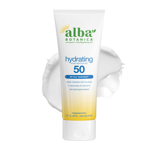 Alba Botanica Hydrating Sunscreen Lotion, SPF 50 Broad Spectrum Protection, 24 Hour Hydration, Water Resistant (40 minutes), Fragrance Free Beauty & Personal Care Alba Botanica