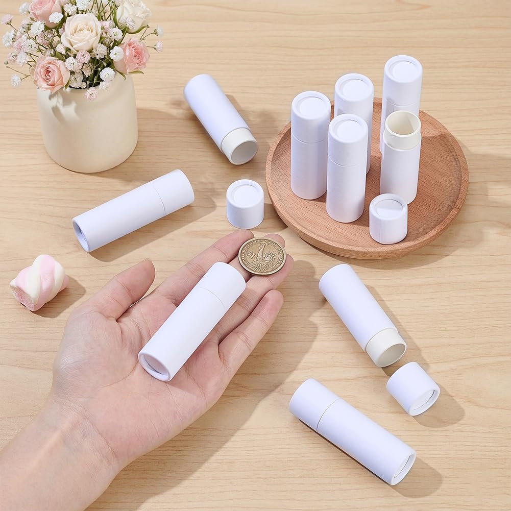 AHANDMAKER 12 Pcs White Paperboard Lip Balm Tubes 0.3 oz Empty Refillable Solid Perfume Lip Gloss Container for DIY Cosmetic Storage Travel Use Lip Beauty and Personal Care AHANDMAKER