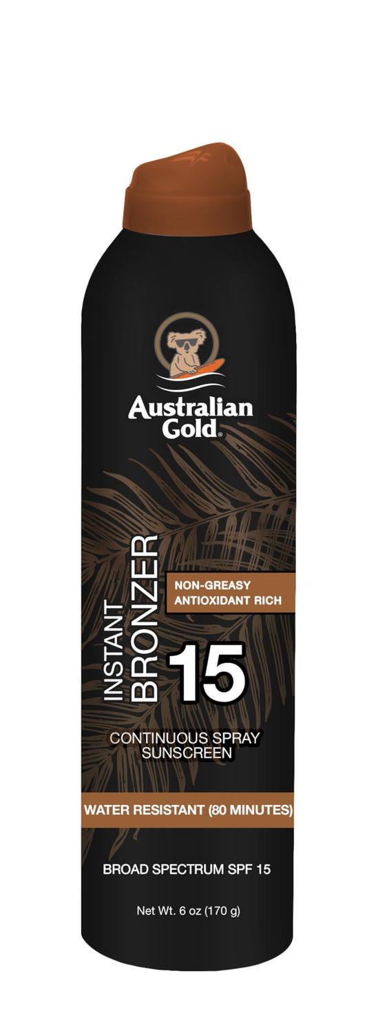 Australian Gold Continuous Spray Sunscreen with Instant Bronzer SPF 15, Immediate Glow & Dries Fast, Broad Spectrum, Water Resistant, Non-Greasy Beauty and Personal Care Australian Gold Default Title