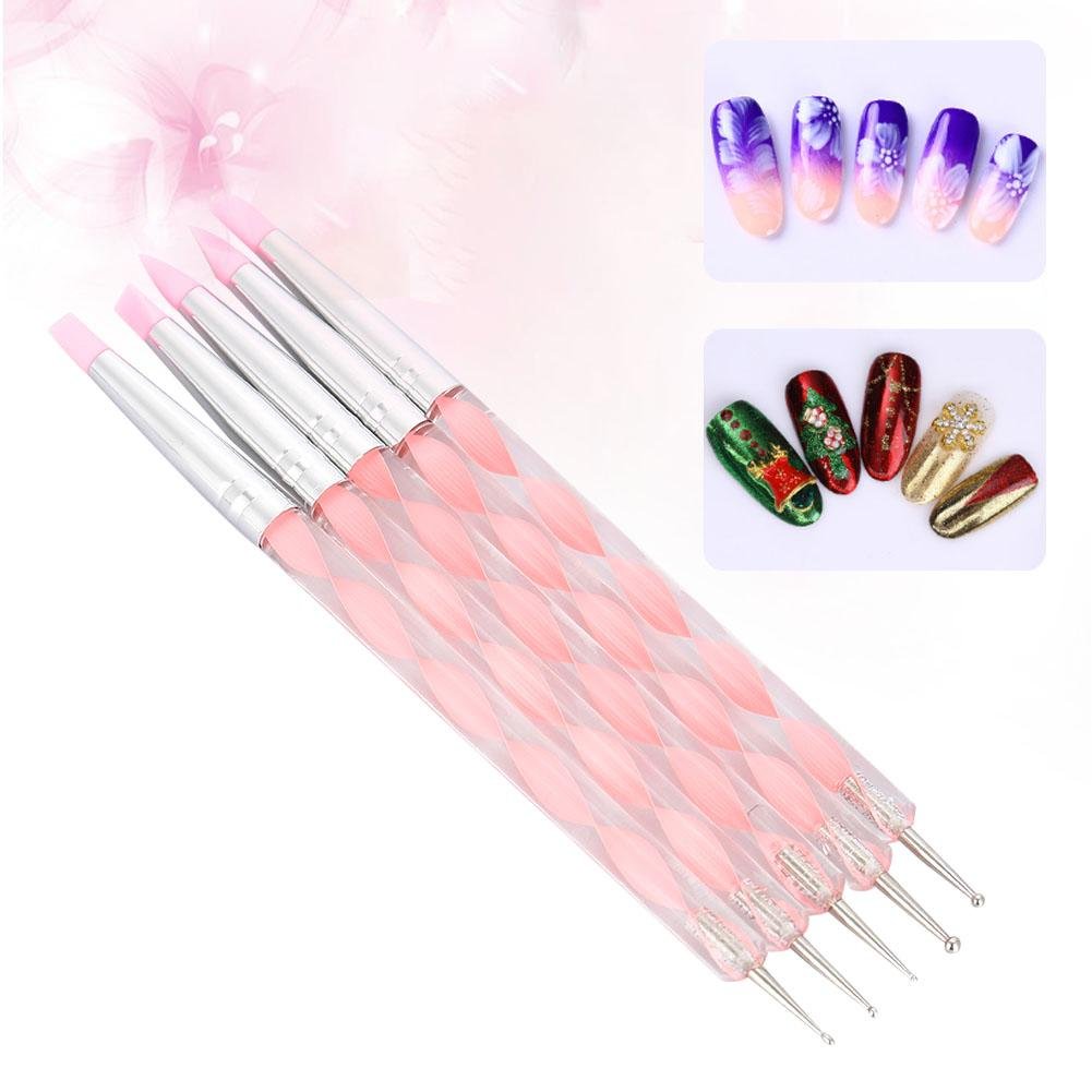 Dual-ended Carving Sculptur Pen Set, Silicone Head Dotting Pen Manicure Nail Art Tool 5pcs