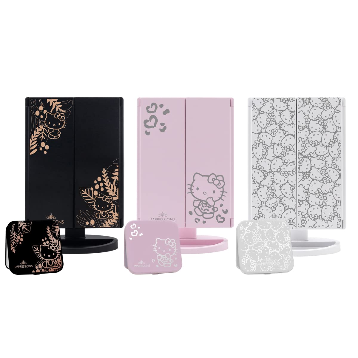 Impressions Vanity Hello Kitty Lighted Makeup Mirrors Bundle, Supercute Trifold and Compact Mirror with LED Lights, Magnification, Touch Screen Beauty & Personal Care IMPRESSIONS VANITY · COMPANY