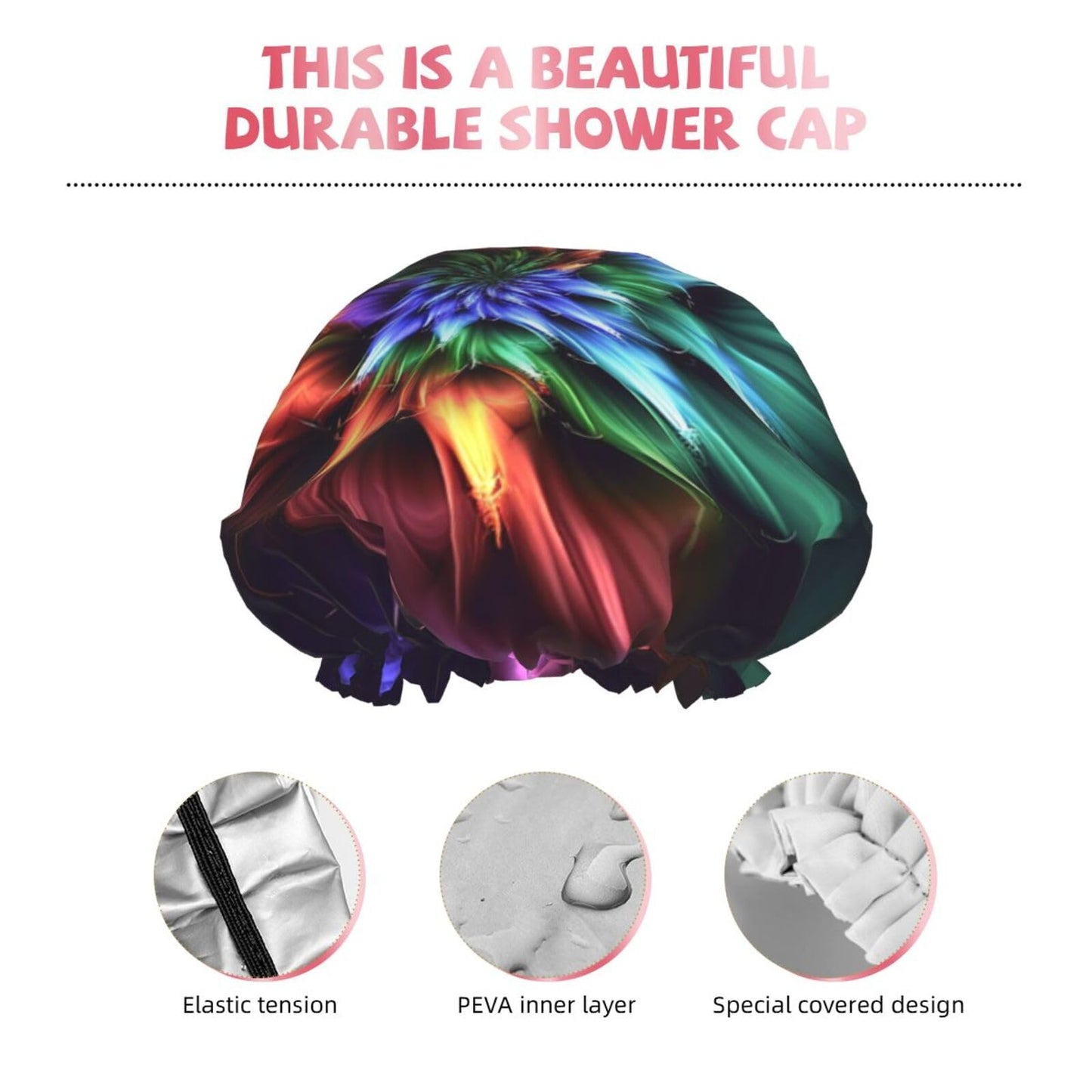 Abstract Flower Shower Cap for Women Men Large Reusable Shower Bonnet Double-Layer Waterproof Bath Caps Elastic Band Hair Hat for All Hairstyles Beauty and Personal Care BWLHJKE