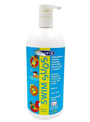 TRISWIM Kids Swim Suds 2-in-1 Tear-Free Shampoo & Body Wash 32oz | Natural Chlorine-Out Formula, Removes Green Tint | No Parabens or Dyes | Gentle Beauty & Personal Care TRISWIM