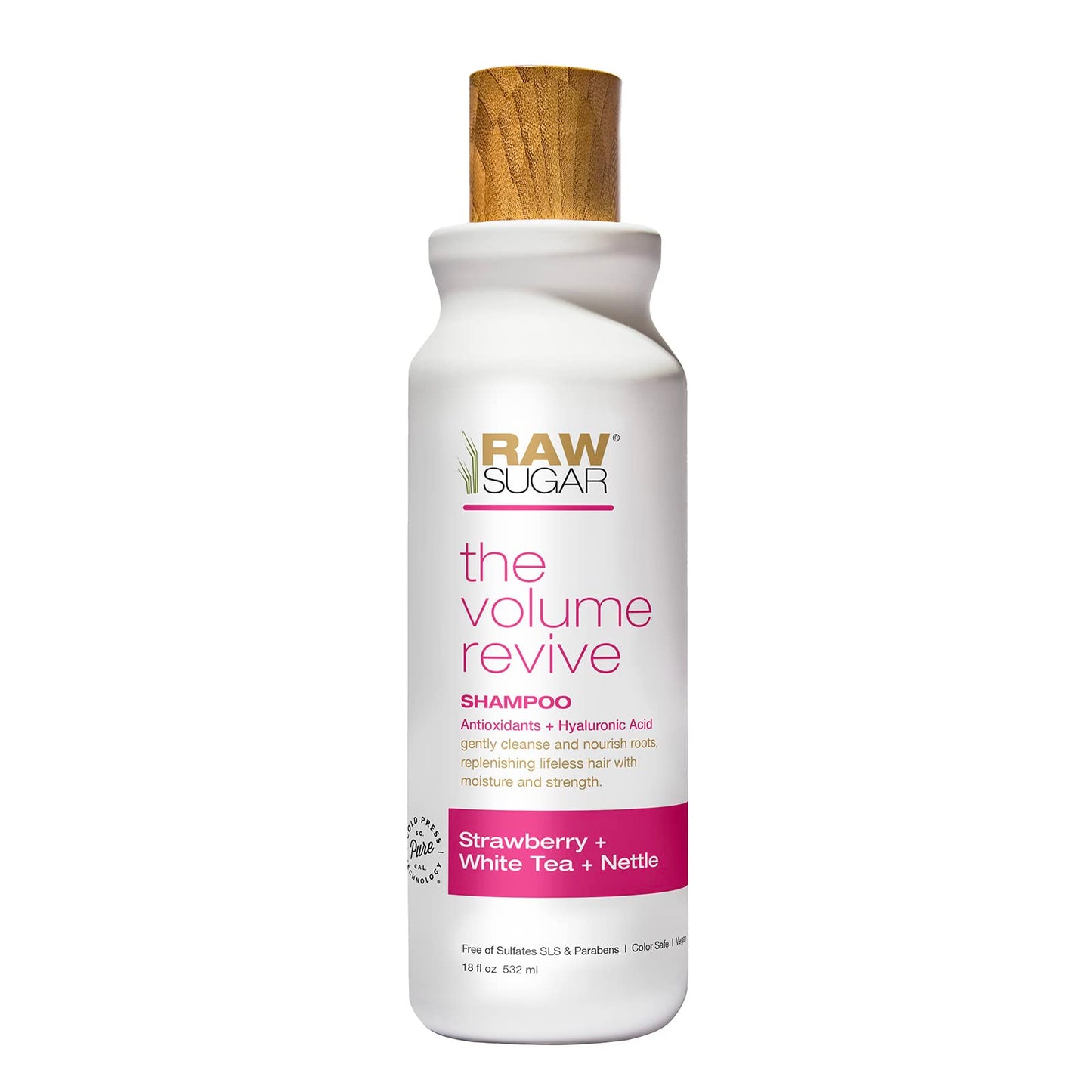 RAW SUGAR Volume Revive Shampoo. Antioxidants + Hyaluronic Acid. Strawberry + White Tea + Nettle. 18 Fl Oz Bottle Beauty & Personal Care RAW SUGAR