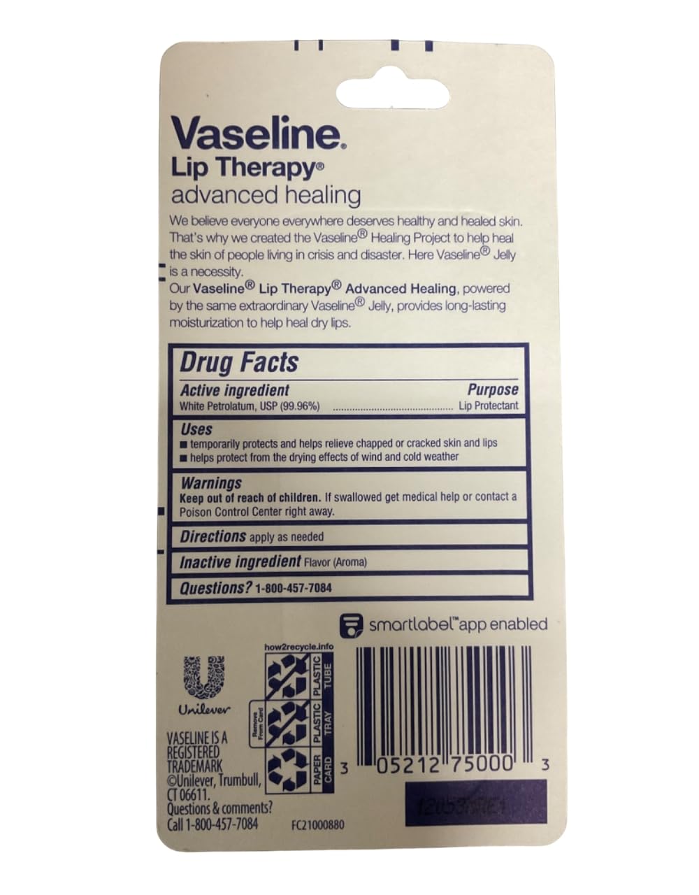 Vaseline Lip Therapy Lip Balm Tube, Advanced Healing Lip Protectant, 0.35 OZ Beauty and Personal Care Vaseline