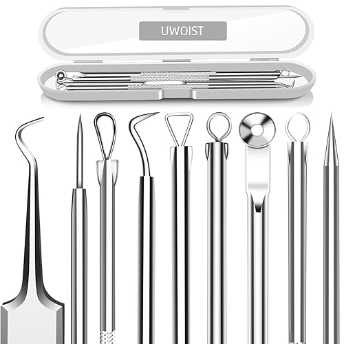 5PCS Blackhead Remover Comedone Extractor, Curved Blackhead Tweezers Kit, Professional Stainless Pimple Acne Blemish Removal Tools Kit for Manual Beauty & Personal Care UWOIST