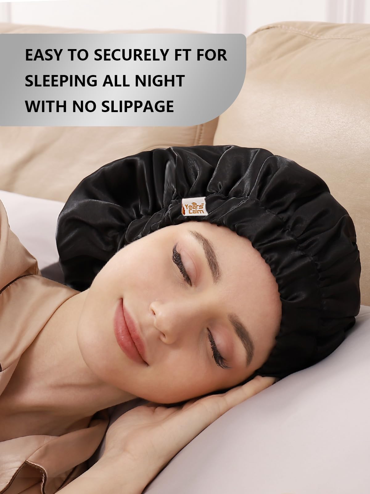 Years Calm Silk Bonnet for Sleeping Women, Double Layer Satin, Ajustable Elasticity Band? Hair Satin Bonnet for Sleeping - Sleep Shower Caps (Black Beauty and Personal Care Years calm