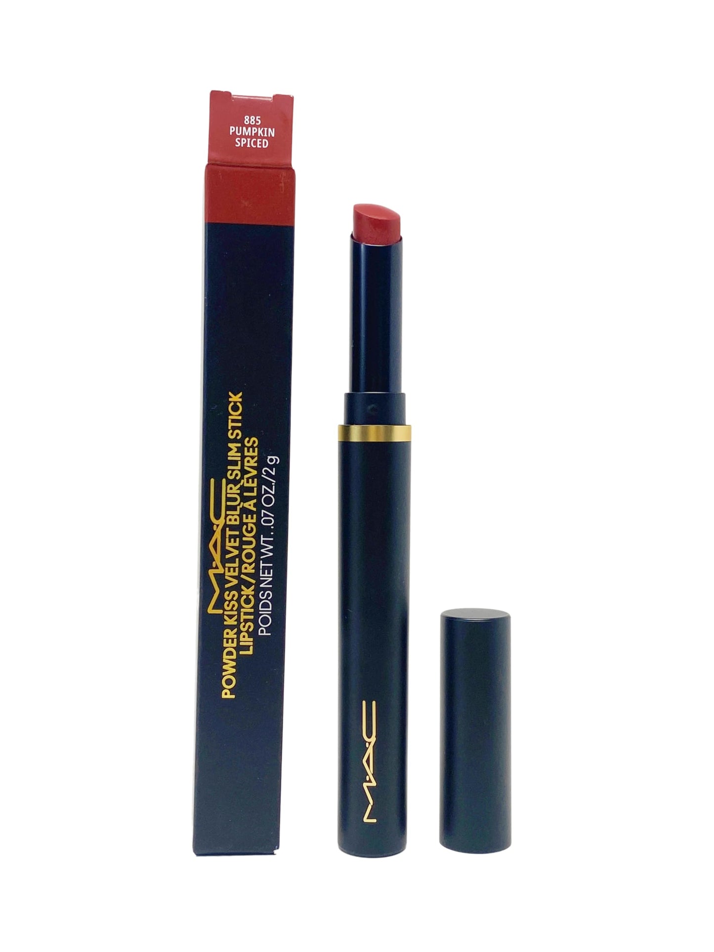 MAC Cosmetics Powder Kiss Velvet Blur Slim Stick Lipstick - 885 Pumpkin Spiced (Spicy Orange) .07 Oz Beauty & Personal Care MAC