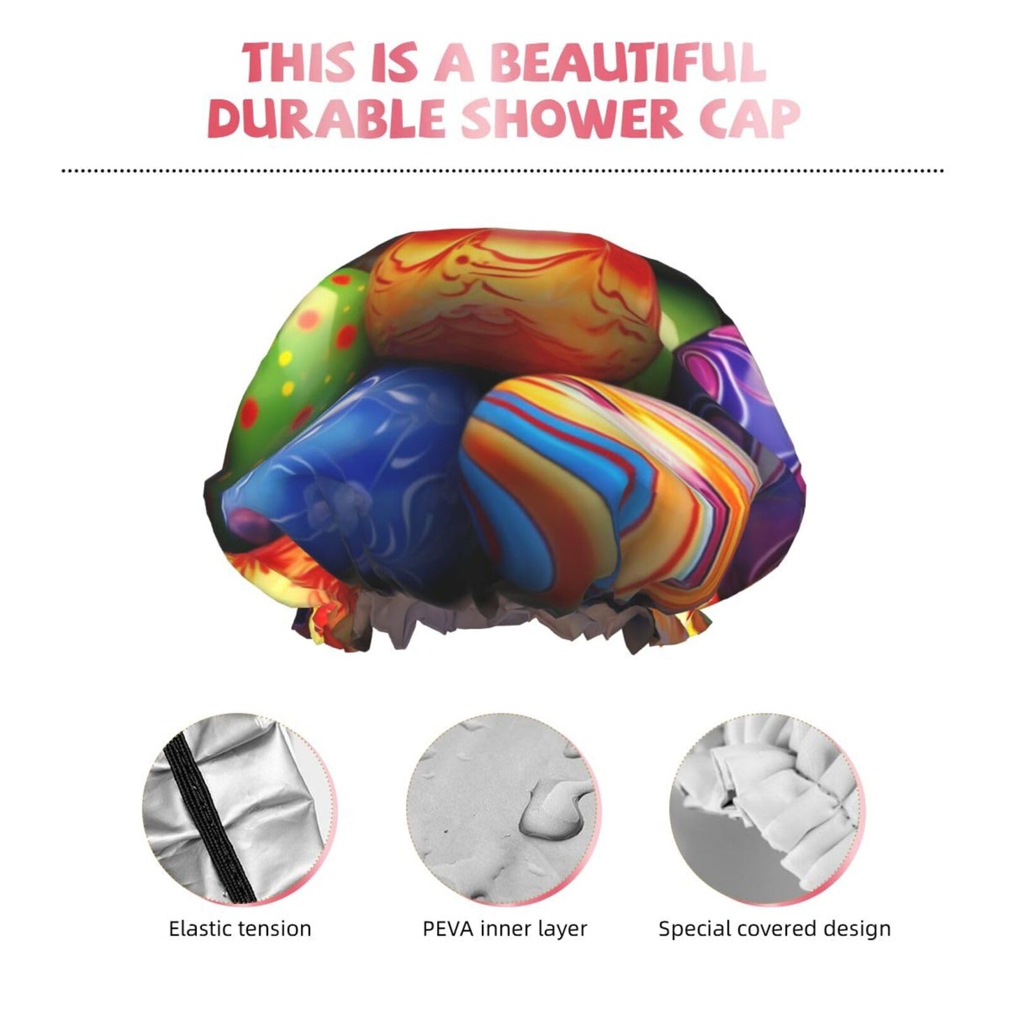 Easter Eggs Shower Cap for Women Men Large Reusable Shower Bonnet Double-Layer Waterproof Bath Caps Elastic Band Hair Hat for All Hairstyles Beauty and Personal Care BWLHJKE