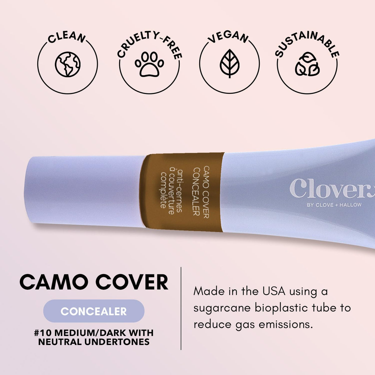 Clover Camo Cover Face & Under Eye Concealer Cruelty-Free & Vegan Natural Makeup Beauty & Personal Care Clover