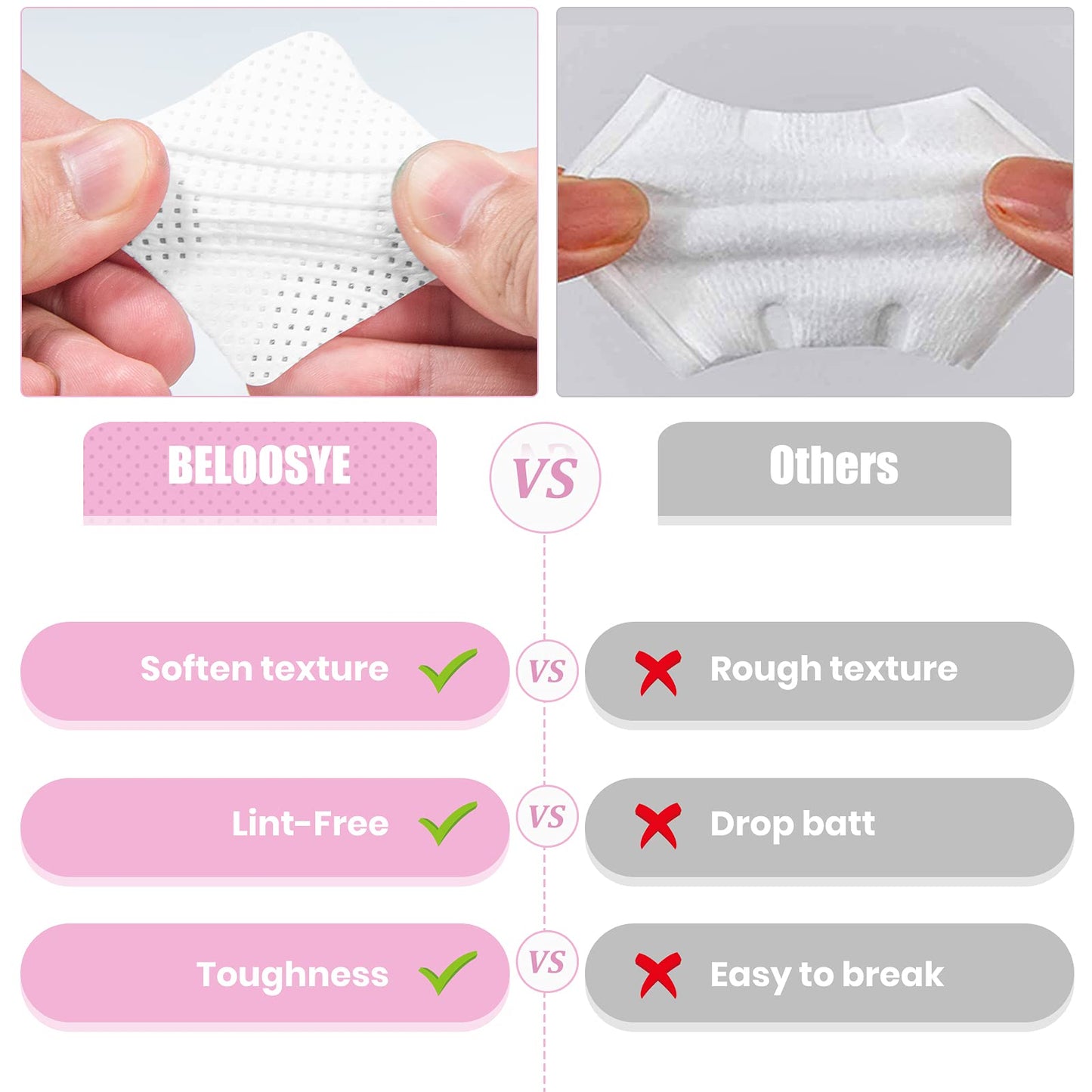 400 PCS Eyelash Extension Glue Wipes,Lint Free Nail Wipes,Super Absorbent Soft Non-woven Fabric Adhesive Nail Polish Remover Wipe, Glue Wiping Cloth Beauty & Personal Care BELOOSYE
