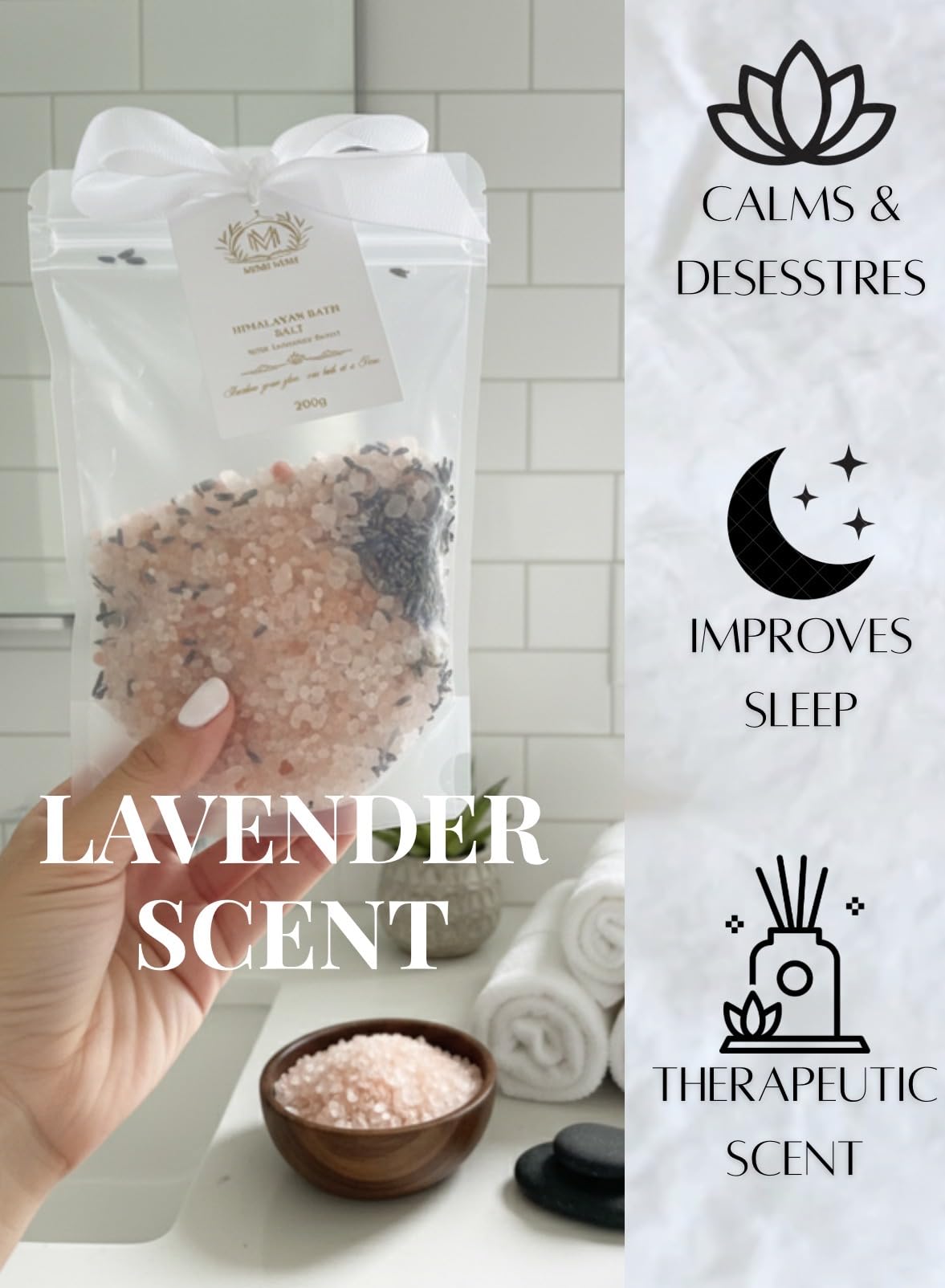 MIMI MIMI Pink Himalayan Bath Salt Gift Set with Rose, Lemon and Lavender - 3 x 200g Bath Salts for Women Relaxing, Natural Aromatherapy Gifts Beauty and Personal Care MIMI MIMI
