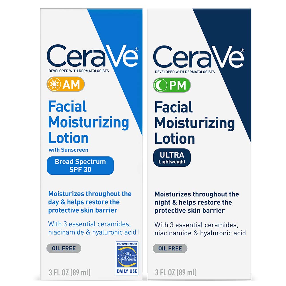 CeraVe Day & Night Face Lotion Skin Care Set | Contains AM with SPF 30 and PM Face Moisturizer | Fragrance Free Beauty & Personal Care CeraVe