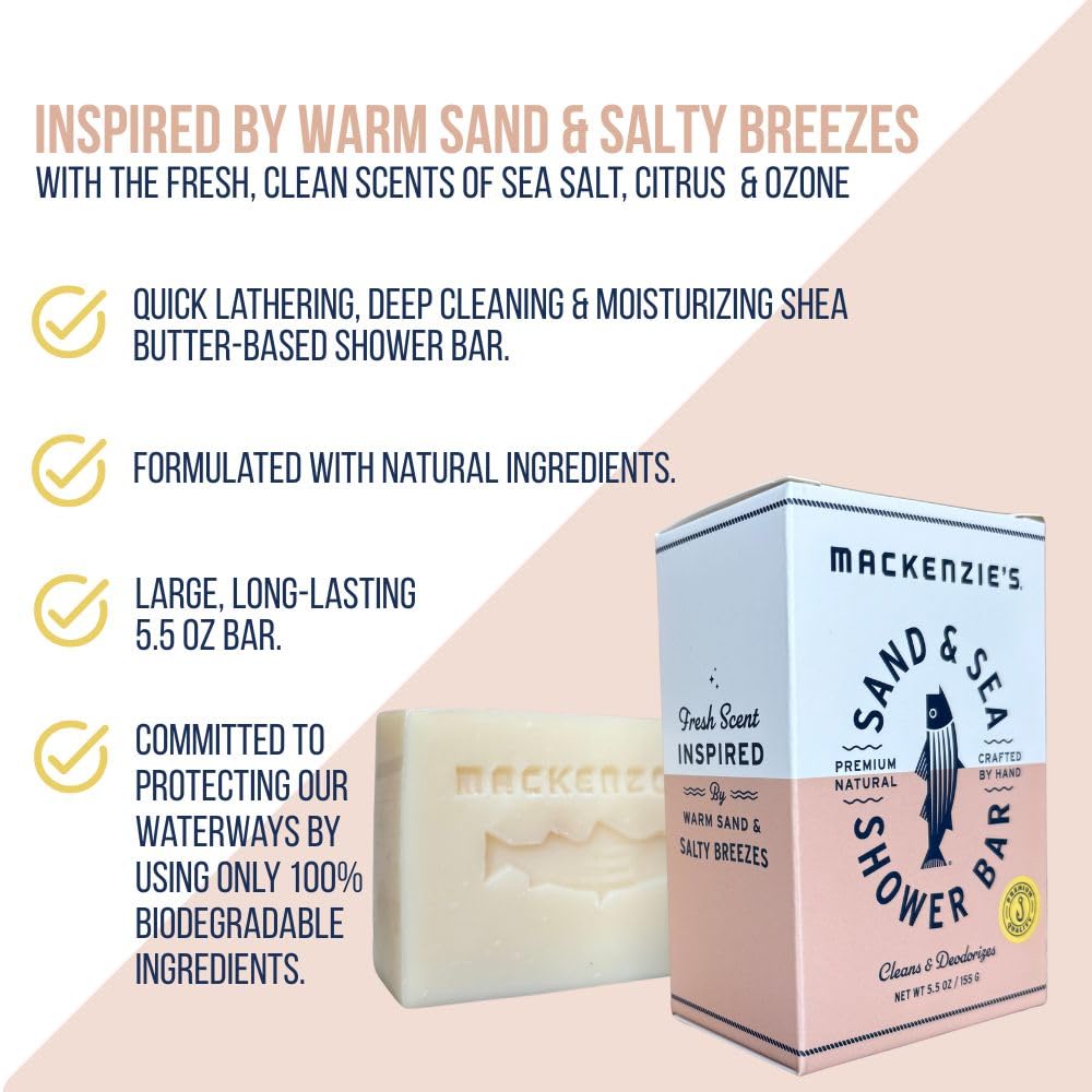 MACKENZIE'S Sand & Sea Shower Bar - Gifts for Women - Gifts for Men - Coastal Gifts - Moisturizing - Natural Bar Soap - Sea Salt - Ozone - Citrus Beauty & Personal Care MACKENZIE'S