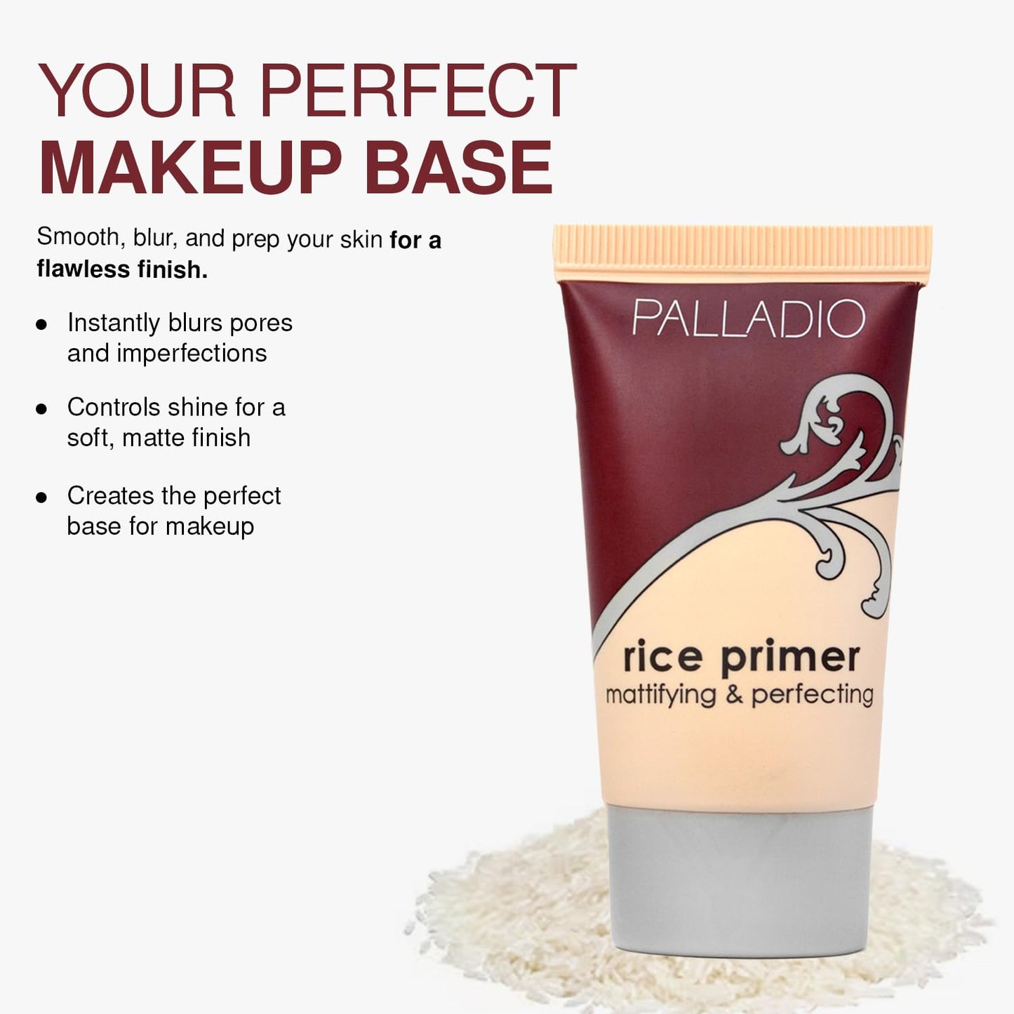 Palladio Rice Primer, Formulated with Natural Rice, Controls Oil on Your Skin and Locks in Makeup, Lightweight with a Smooth Matte Finish, Reduces Beauty & Personal Care Palladio