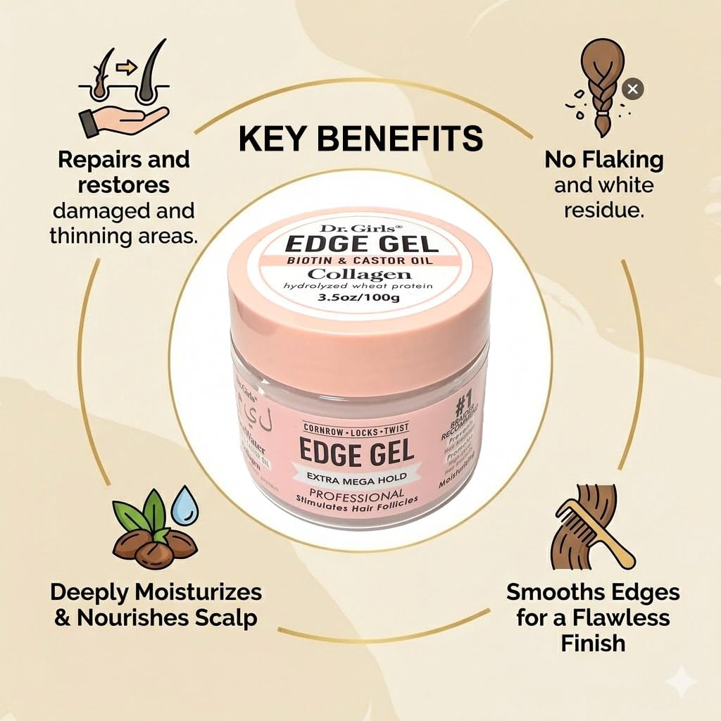 Dr. Girls Rice Water Lock & Twists Edge Gel - Extra Mega Hold for Locs, Cornrows & Twists - With Biotin, Castor Oil, Hydrolyzed Wheat Protein Beauty & Personal Care R&B Collection