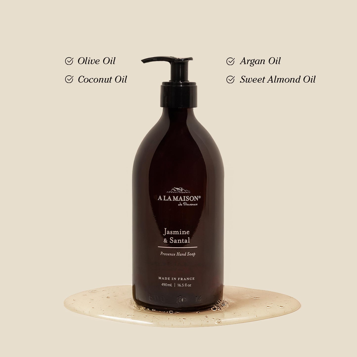 A LA MAISON Hand Soap Gift Set - Jasmine & Santal Refill Pouch - Glass Hand Wash, Eco-Friendly & Recyclable - Plant-Based, Made in France - 16.5 fl oz Beauty & Personal Care A LA MAISON