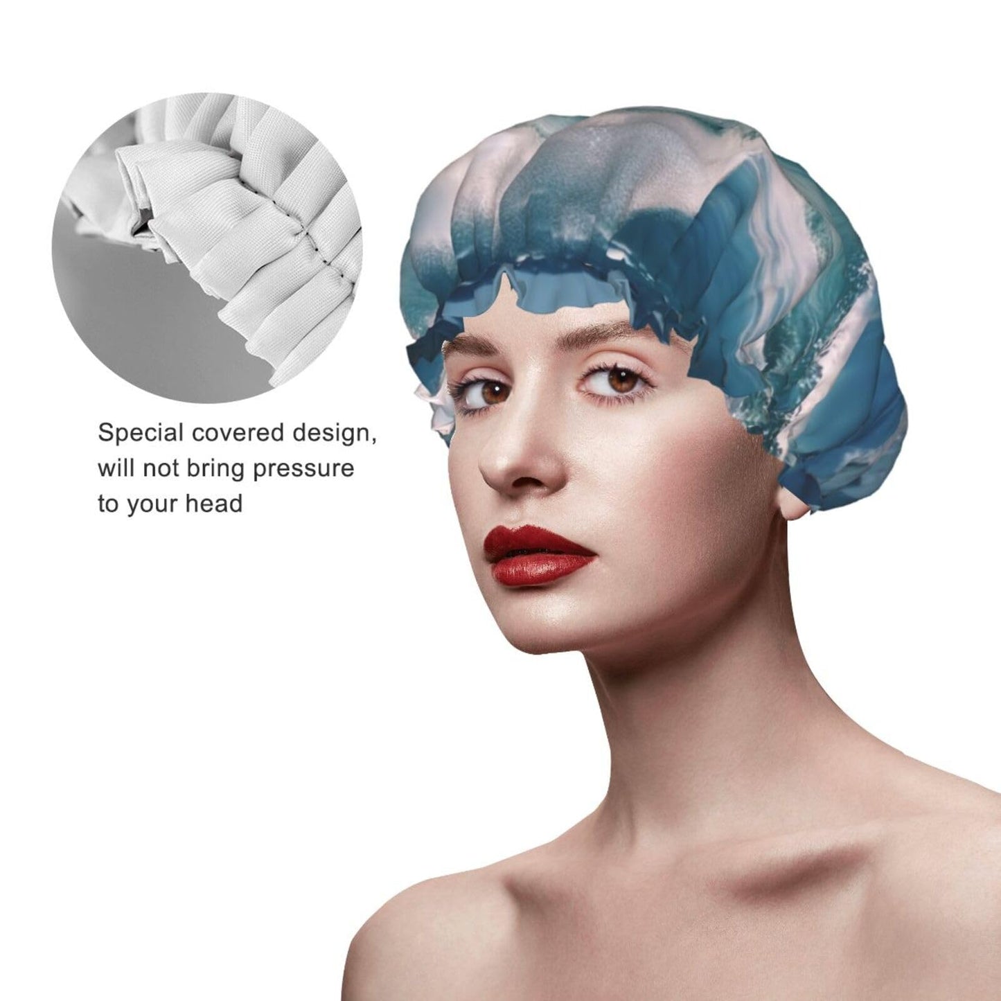 Ocean Waves Shower Cap for Women Men Large Reusable Shower Bonnet Double-Layer Waterproof Bath Caps Elastic Band Hair Hat for All Hairstyles Beauty and Personal Care BWLHJKE
