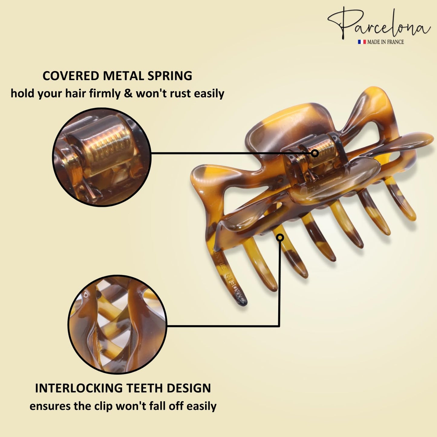 Parcelona French Classic Medium 3" Celluloid No Slip Grip Covered Spring Jaw Hair Claw Durable Styling Hair Accessories Women Strong Hold Girls Hair Beauty & Personal Care Parcelona