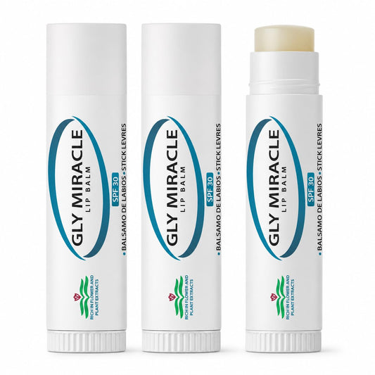 GLY MIRACLE Moisturizing Lip Balm Bundle of Three (3) SPF 30 Natural Elixir of Aloe Vera, Bees Wax, Coconut Oil, Lanolin, Shea Butter to help repair Beauty and Personal Care GLY MIRACLE