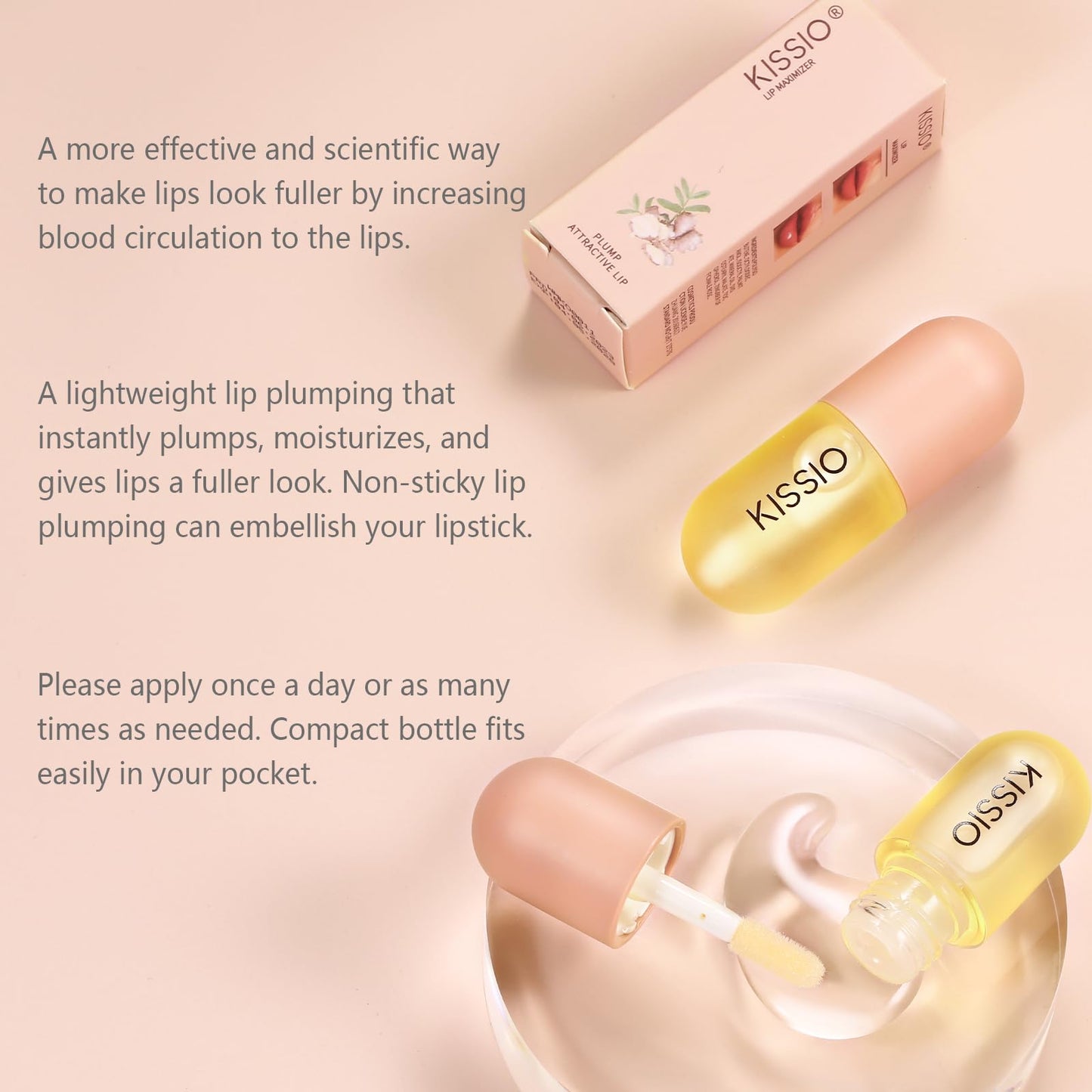 KISSIO Lip Plumper,Natural Lip Plumper for Day Use,Plumping Gloss Make Lips Fuller and Moisturizing 5.5ml,Lips Mask,Hydrating & Reduce Fine Beauty & Personal Care KISSIO