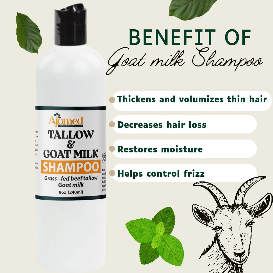 AJOMED Cosmetics Tallow and Goat Milk Shampoo and Conditioner - tallow Hair Hair Growth shampoo for Dry, Damaged hair - Silicone, Paraben, Sulfate Beauty & Personal Care AJOMED COSMETICS