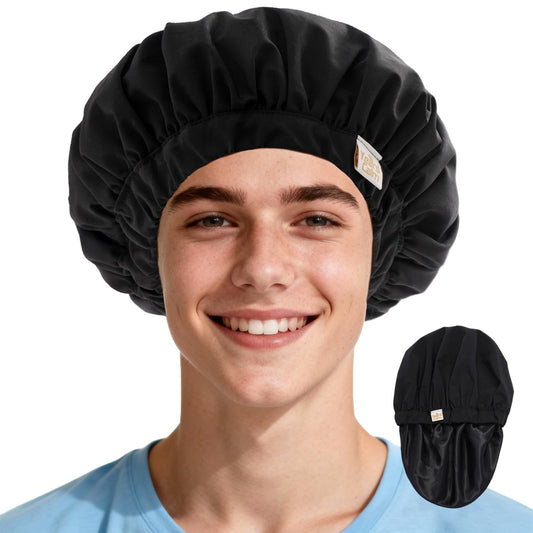Years calm Shower Cap for Men Waterproof Reusable - Fashion Dual-Layer Design, Adjustable Elastic Band for Long & Curly Hair, XL Bath & Spa Cap Beauty and Personal Care Years calm