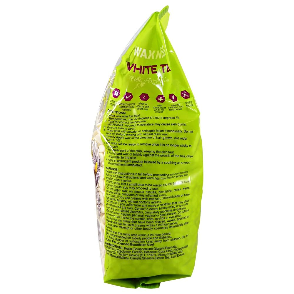 Waxness Film Hard Wax Beads White Tea Cream 2.2 lb (1 kg) Pack of 2 - Stripless Professional Hard Wax for Face & Body, Smooth Application, Suitable Beauty and Personal Care Waxness
