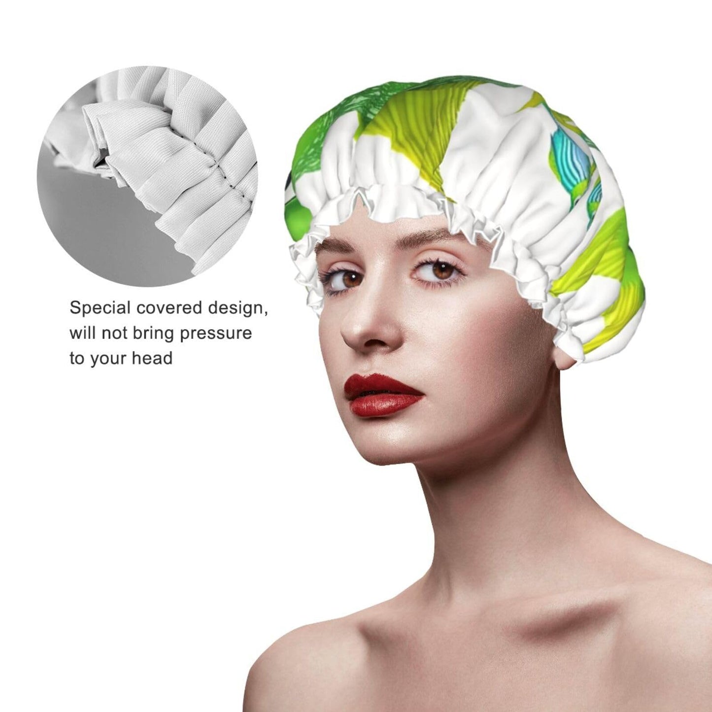 Green fish Shower Cap for Women Men Large Reusable Shower Bonnet Double-Layer Waterproof Bath Caps Elastic Band Hair Hat for All Hairstyles Beauty and Personal Care BWLHJKE