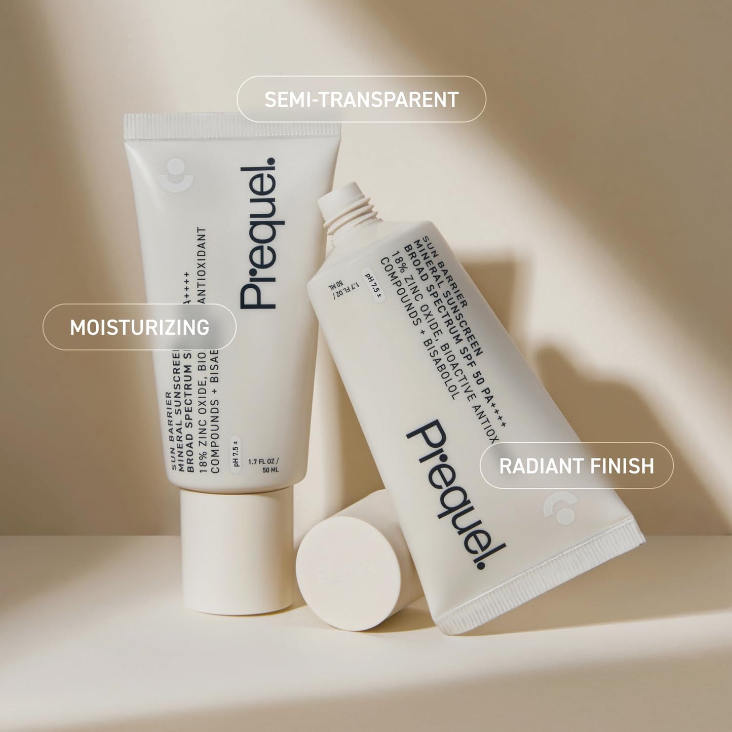 Prequel Skin Sun Barrier Mineral Sunscreen SPF 50. PA++++ Broad Spectrum Zinc Oxide Sunblock with Semi-Transparent Lightweight Texture. Moisturizing Beauty & Personal Care Prequel