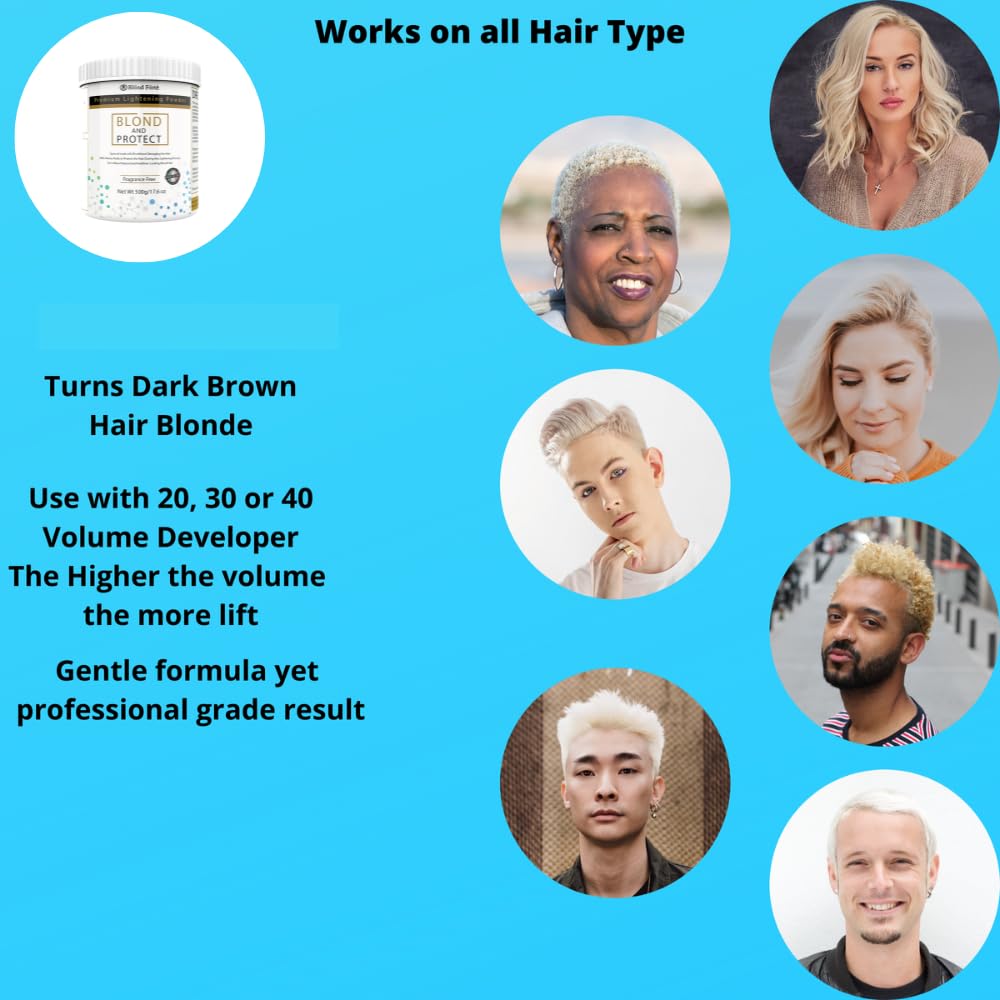 1 Lbs/17 Oz Tub Blond And Protect Premium Hair Lightener 8+ Levels + 13.5 Oz/400 ml Developer Volume & Hair Coloring Brush (Bundle - 5 items) (30 Beauty & Personal Care Blond Forte