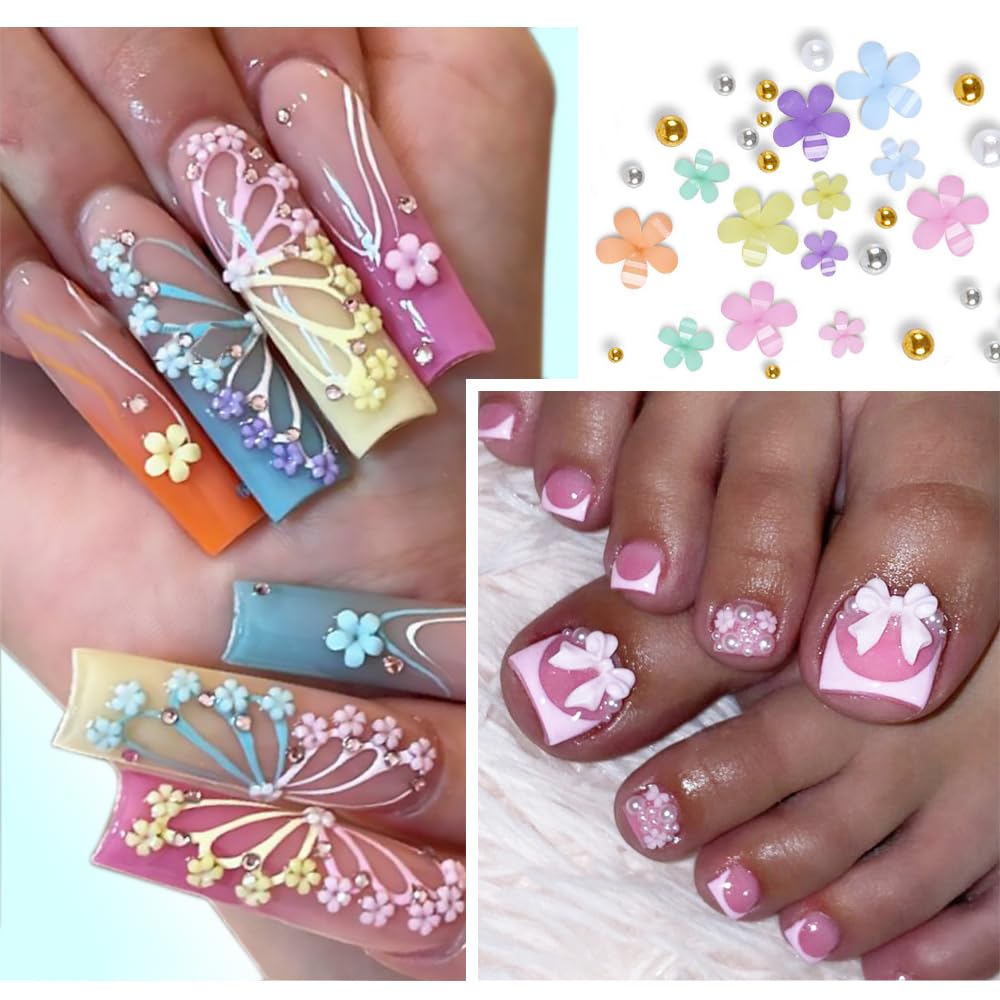 3D Flower Nail Charms, 2 Boxes 3D Acrylic Flower Nail Art Charms and Gems White Pink Mixed Cherry Blossom Spring Rhinestones Acrylic Nail Supplies Beauty & Personal Care Qdsuh