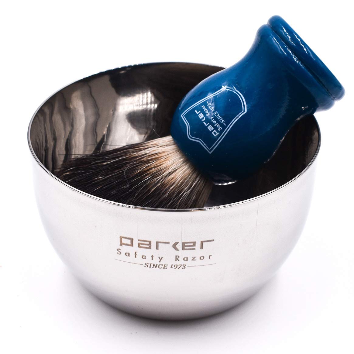 Parker 100% Black Badger Shaving Brush with Blue Wood Handle & Stand - Premium Wet?Shaving Lather Brush for Men Beauty and Personal Care Parker Safety Razor