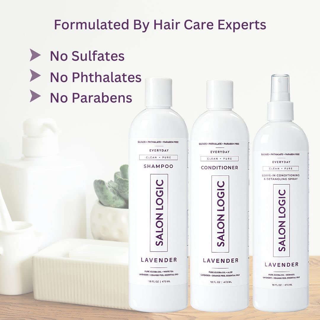 SalonLogic Everyday Clean & Pure Shampoo, Conditioner, and Spray Set, Lavender - Salon Quality, Keratin treatment, Naturally Scented, Hydrating Beauty & Personal Care SalonLogic