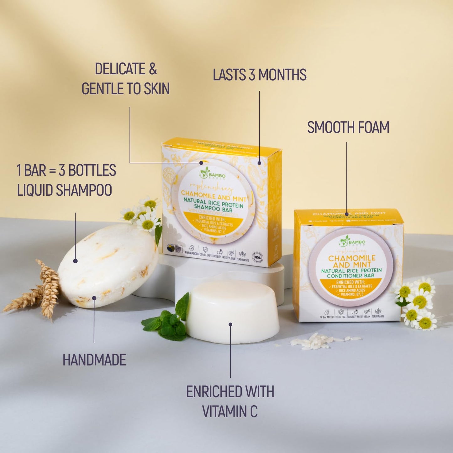 Solid Rice Protein Water Shampoo & Conditioner Hair Soap - Shampoo and Conditioner Bars For Hair With All Natural Plant Based Essential Oils And Zero Beauty & Personal Care BAMBOEARTH