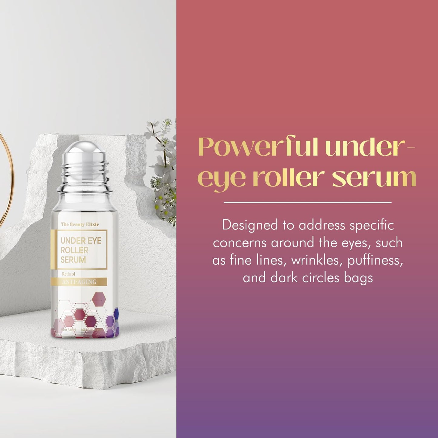 The Beauty Elixir Retinol Eye Roller For Puffy Eyes & Dark Circles - Brightens Under Eyes - Crow's Feet Treatment - Dermatologist Tested, Natural Beauty & Personal Care The Beauty Elixir