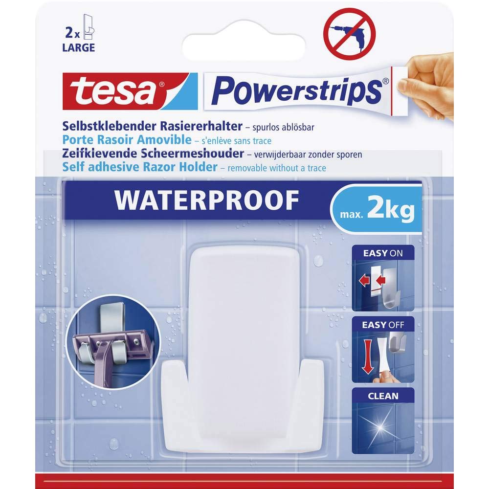 Tesa Powerstrips Metal Wave Razor Holder - Waterproof - Removable Stainless Steel Razor Holder for Shower - Holds up to 2 kg Beauty and Personal Care tesa