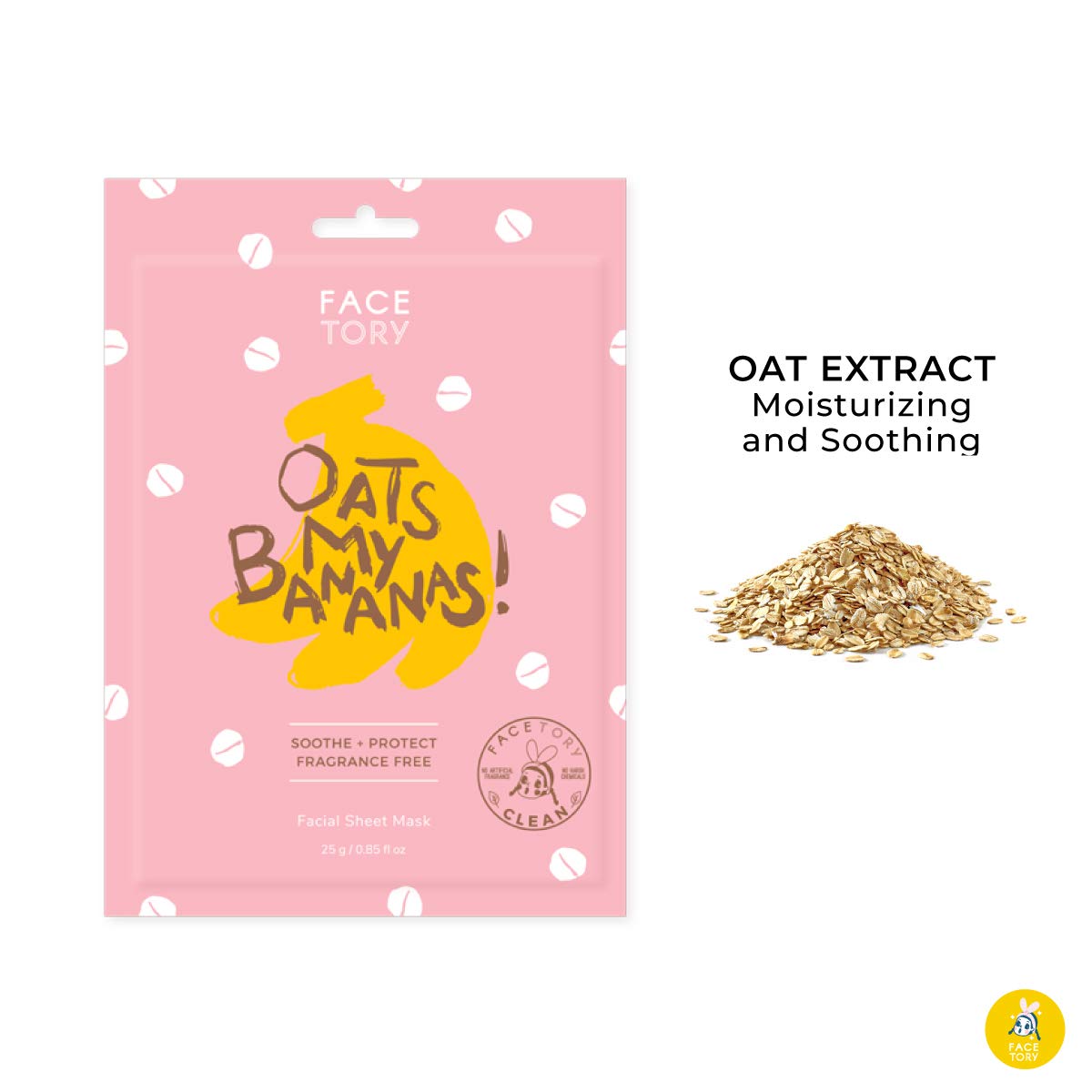 FACETORY K Beauty Face Mask Skin Care - OATS MY BANANAS CALMING Sheet Mask with Oat Extract | Milky Essence Soothes & Moisturizes (5 Pack) Beauty & Personal Care FACETORY