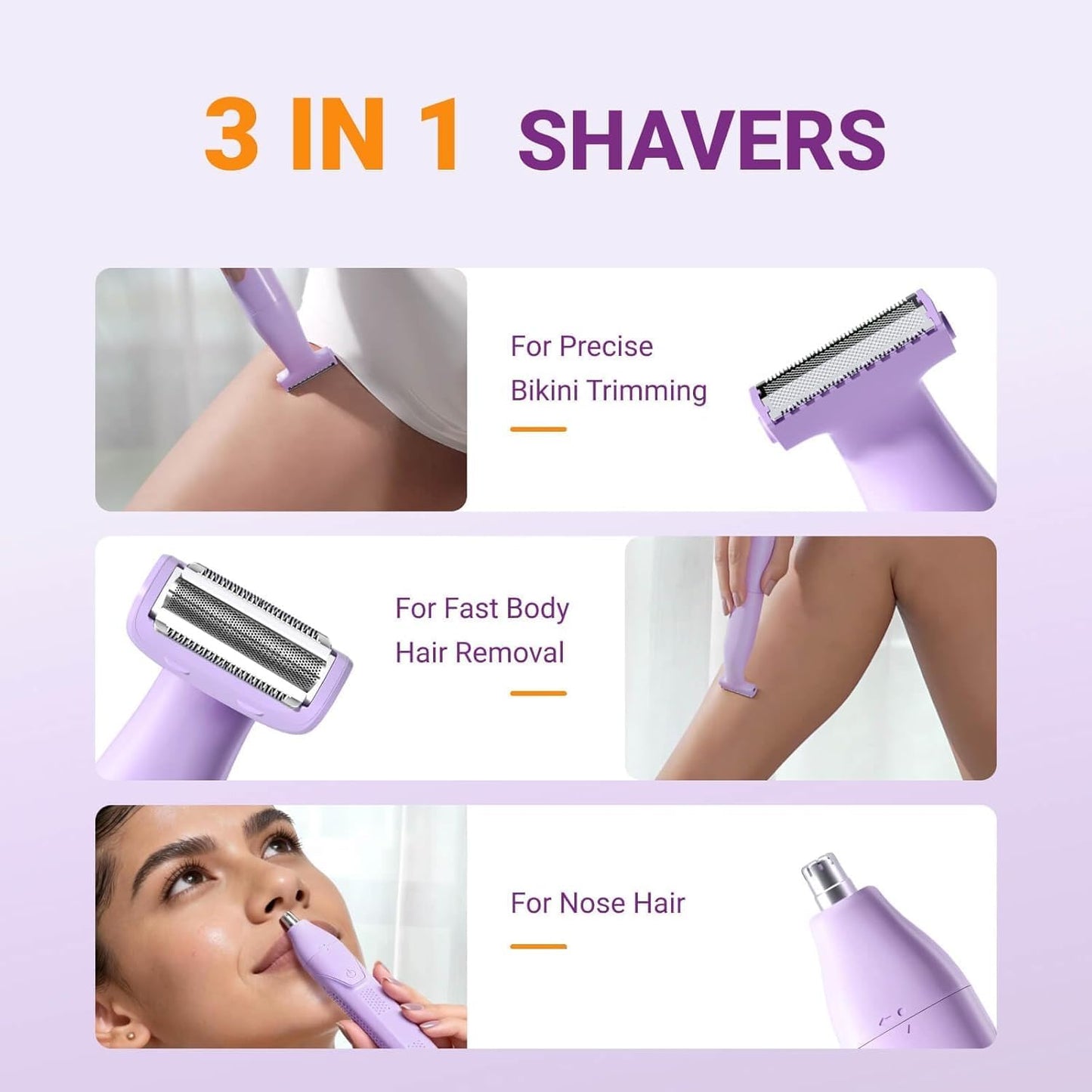 Electric Razors for Women, 3-in-1 Painless Electric Shaver for Women for Legs, Underarm face & Bikini, Pubic Hair Trimmer, Waterproof Bikini Trimmer Beauty and Personal Care unimiko